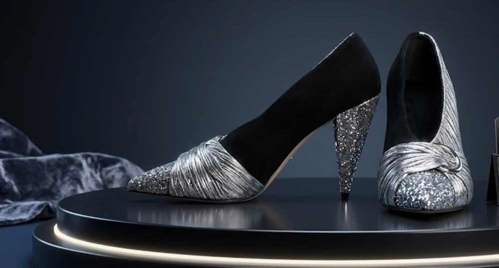 Stella Luna Glam Pumps Silver Pleated Glitter Heel Black Shoes Women's 38